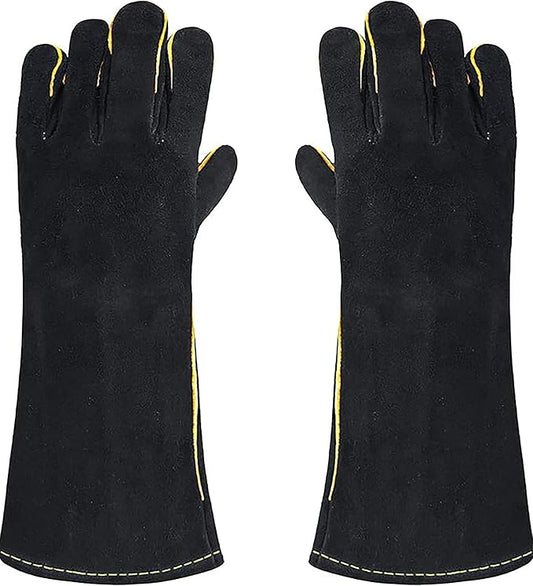 Heat Resistant Gloves for Grill BBQ,Long Sleeve Grill Gloves for Baking,Oven,Fireproof, Stove,Welder,Welding,Fireplace (Bblack-Yellow)