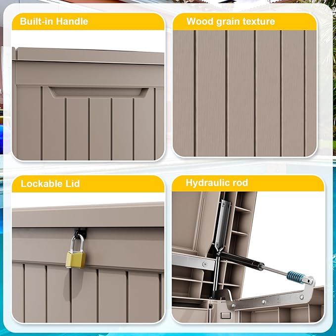 Vixzen 280 Gallon Deck Boxes Outdoor Waterproof, Lockable Storage Box for Patio Cushions Storage Furniture, Garden Tools, Pool Supplies, Weatherproof and UV Resistant (Grey, 280 Gallon)