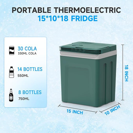 Electric Cooler & Warmer with Handle 26.5 Quart/25L Portable Thermoelectric Fridge for Vehicles & Trucks with 110V AC & 12V DC, 12V Car Cooler for Camping, Travel Army Green | Thermoelectric Fridge for Vehicles ,Small Electric cooler for Camping/Outdoo...