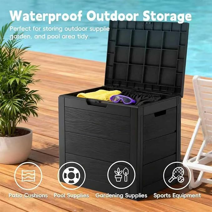 35 Gallon Outdoor Resin Storage Box, Lockable Lid Heavy-Duty Deck Box, Multi-Purpose for Patio Cushions, Pool & Garden Tools, Backyard/Deck Use