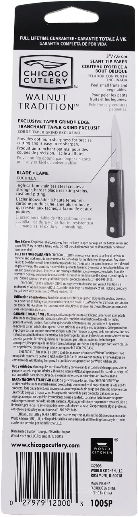 Chicago Cutlery 7-1/2-Inch Kitchen Knife with Sharp Stainless Steel Blade for Slicing, Professional Fillet Knife with Ergonomic Walnut Tradition Handle | Precision Cutting | Full Tang Construction | Small Fruits and Veggies Prep | Comfortable Grip | Ki...