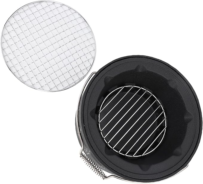 Portable BBQ and Tea Making Charcoal Stove Aluminum Stainless Steel Multifunctional Grill with Handle for Camping (L)