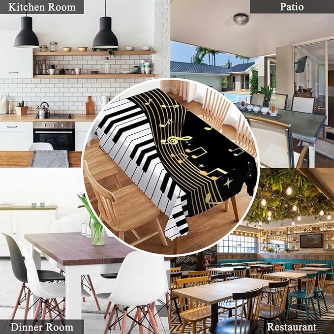 Swono Music Notes Table Covers 52x70 Inch Black Piano Musical Instrument and Notes Tablecloth Kitchen Dinning Tabletop Decoration, Table Cloth for Outdoor and Indoor Use