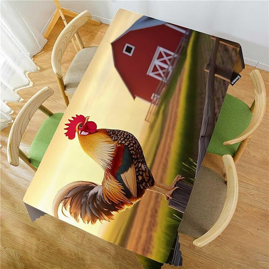 Swono Tablecloth Rooster, Sunrise Rooster Hen Farm Fence Table Cloth for Kitchen Dining Tabletop Decoration Parties Weddings Buffets, 52 X 70 Inch Rectangle Tablecloth