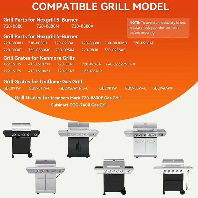 17 Inch Grill Grates for Home Depot Nexgrill 720-0830H 720-0830D 720-0783E 720-0783C 720-0888N 4-Burner Gas Grill - Stainless Steel BBQ Grill Grate Replacement Parts for Outdoor Grill, 2 Pack