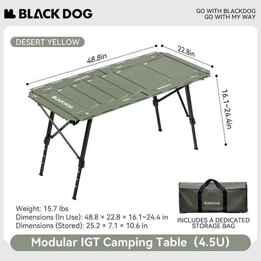 BLACKDOG IGT Camping Table, Folding Portable Camp Table, Adjustable Height Aluminum Portable Table with Carry Bag for Outdoor, Pictic, Patio and Backyard 48.8" L x 22.8" W, Jungle Green
