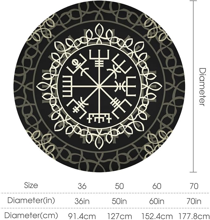 Vintage Viking Pattern Round Tablecloth, Viking Ancient Runic Scandinavian Celtic Seasonal Table Cloth Waterproof Wipeable Table Cover for Picnic Holiday Party Kitchen Dining 70"