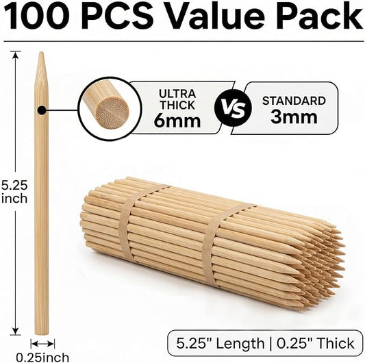 HANSGO 100PCS Candy Apple Sticks, 6 mm 5.25 inch Bamboo Skewers for Caramel Apple Cotton Candy Sticks Lollipop BBQ Corn Dog, Fall Harvest Festivals Party Favor