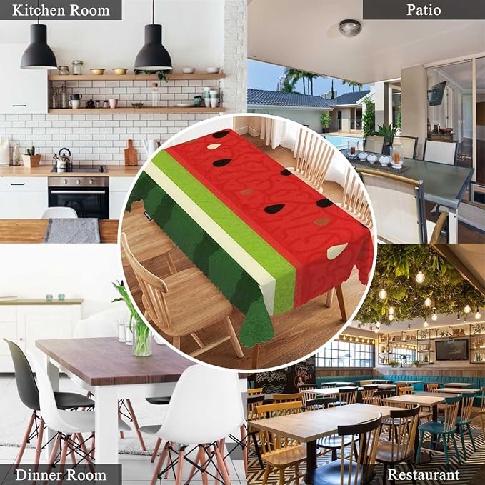 Swono Watermelon Table Covers 52x70 Inch Fruit Juice Seed Sliced Watermelon Wipeable Tablecloth Kitchen Dinning Tabletop Decoration, Table Cloth for Outdoor and Indoor Use