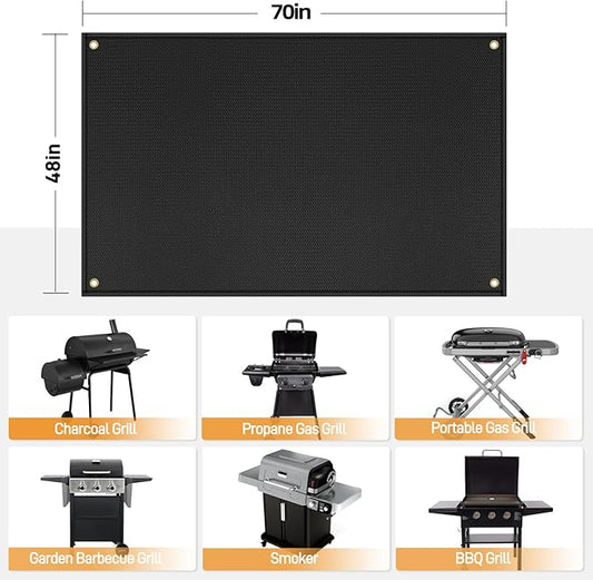 Large Grill Mat for Protecting Deck and Patio, Grill Mats for Outdoor Grill Compatible with Blackstone 28 & 36in Griddle, Charcoal Grills, and Weber Grills, 70x48x0.02in, Black