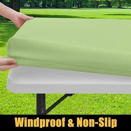Smiry Rectangle Picnic Table Cloth, Waterproof Elastic Fitted Tablecloths for 8 Foot Tables, Washable Polyester Table Cover for Camping, Indoor and Outdoor (Sage Green, 30"x96")