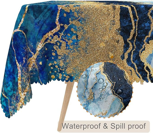 70x108inch Blue Marble Tablecloth Navy Blue Marble with Gold Crack Modern Luxury Ink Art Table Cloth Oil Proof Wrinkle Free Polyester Table Cover for Dining Room Kitchen Buffet Party Supplies