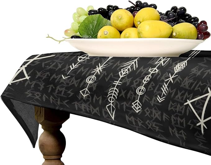 Vintage Viking Pattern Tablecloth, Gothic Helm of Terror Scandinavian Viking Seasonal Table Cloth Waterproof Wipeable Table Cover for Picnic Holiday Party Kitchen Dining 60x90
