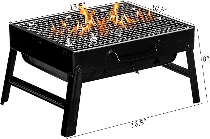 Gardenised Portable Charcoal Grill Foldable Stainless Steel BBQ for Camping Backyard Tailgating Hiking Picnic Travel Beach Parties Garden Gatherings Poolside Cooking Skewers & Outdoor Barbecues, Small
