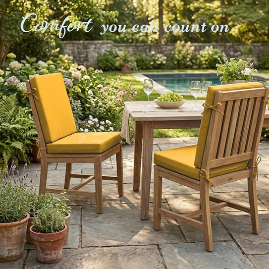 California Umbrella Outdoor Dining Chair, Set of 2 Patio Seat Cushions, 20 x 40 Inch, Premium Outdoor Memory Foam, Fade Resistant, Sunbrella Fabric, Fabric Ties, Sunflower Yellow