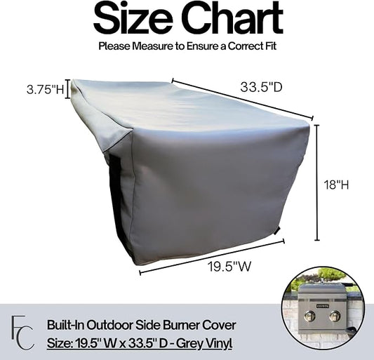 Formosa Covers Built-in Side Burner Cover Fits Wolf SB19, 19.5 Inch Heavy-Duty Waterproof Grey Vinyl Outdoor BBQ Island Guard