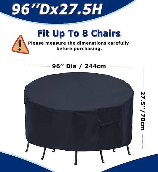 Round Patio Furniture Covers - 96" Dia Waterproof Table & Fire Pit Cover - Anti-Fading for Outdoor Dining Set