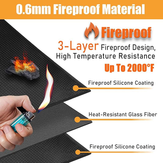 Heat Resistant Mats for Countertop fits Tabletop Grill, 36x30x0.02in, Black | 1022โ Fireproof grill mat for countertop/table protection, fits gas/charcoal grills, pizza ovens, fits Blackstone & Ninja