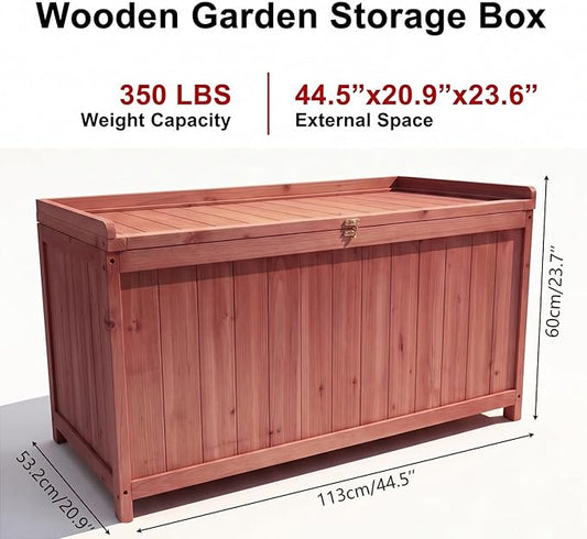 75 Gallon Wood Deck Box,Outdoor Storage Bench Container for Patio Furniture Cushions, Pillows, Garden Tools,Pool Accessories (Wood)