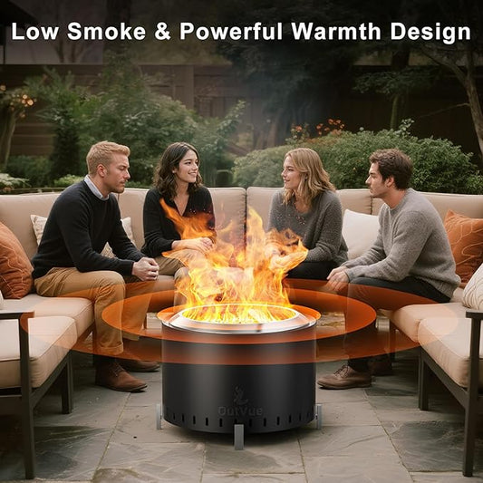 OutVue 22 inch Stainless Steel Smokeless Fire Pit, Outdoor Smokeless Firepit, Wood Burning Fire Pits for Camping, Bonfire, Low Smoke Firepit for Outside (Vertical Hole)
