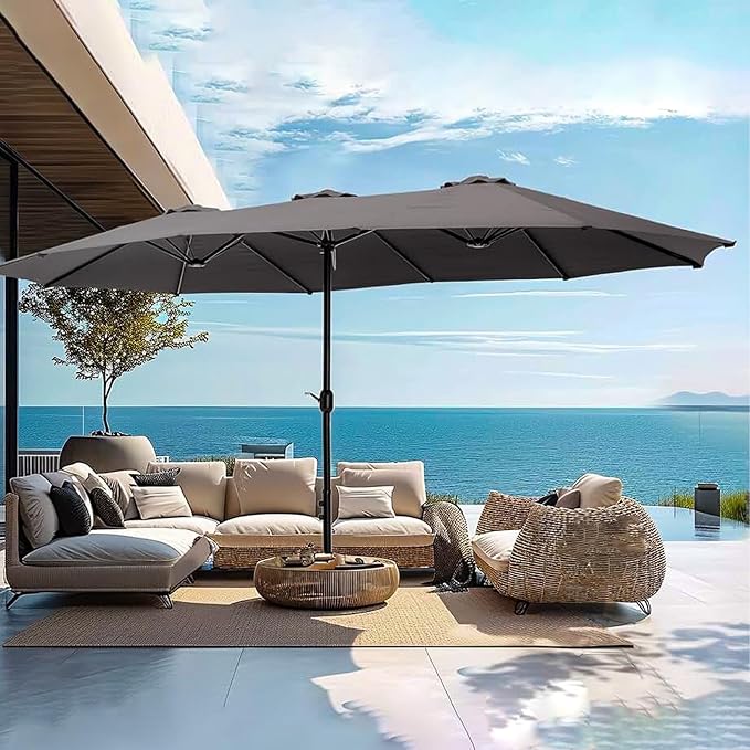 15ft Patio Umbrella Replacement Canopy for 12 Ribs, Large Outdoor Umbrella Top Cover Only,Double-Sided Fabric for Market Umbrellas, Sombrillas de Patio Repuesto (Frame NOT Included),Grey
