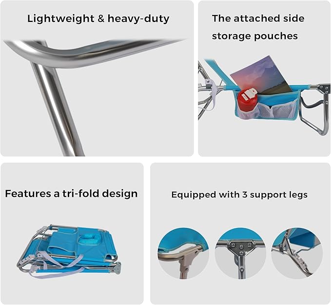 SUNNYFEEL Beach Lounge Chair, Aluminum Tanning Chair with Face Hole, Foldable Lounge Chair Outdoor, Sun Tanning Chair with Backpack Straps for Outdoor/Picnic/Lawn