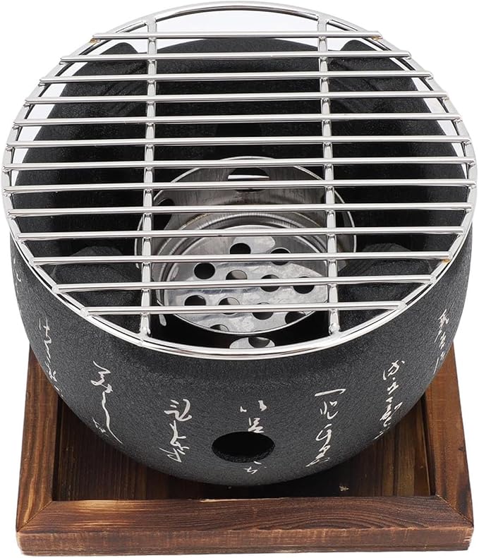 Mini Japanese Style Charcoal Grill Portable Round BBQ Stove for Home and Outdoor Grilling (L)