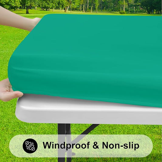 Smiry Rectangle Tablecloth, Elastic Fitted Flannel Backed Vinyl Tablecloths for 4ft Folding Tables, Waterproof Wipeable Table Covers for Indoor, Outdoor, Camping and Picnic (Green, 24"x48")