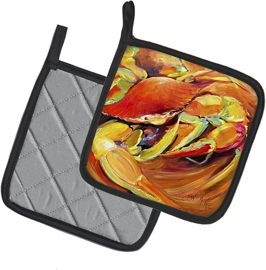 Caroline's Treasures JMK1250PTHD Crab Spice Pair of Pot Holders Kitchen Heat Resistant Pot Holders Sets Oven Hot Pads for Cooking Baking BBQ, 7 1/2 x 7 1/2
