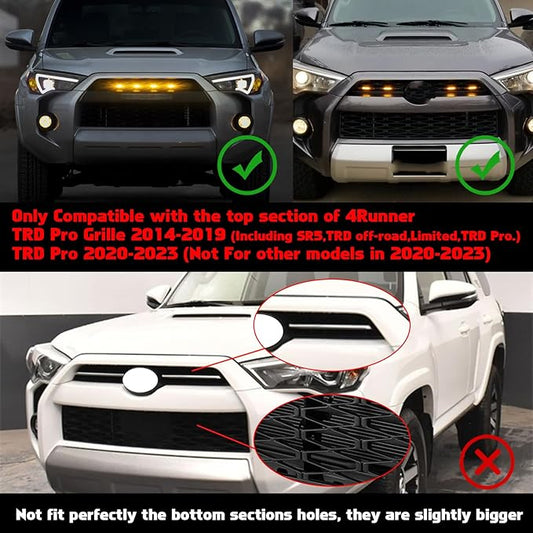 x xotic tech 4pcs Smoked LED Front Grille Marker Light w/Wiring Harness Compatible with Toyota 4Runner 2014-2024 TRD Pro Grille, 2014-2019 SR5 Premium Limited, TRD Off-Road (Amber Light)