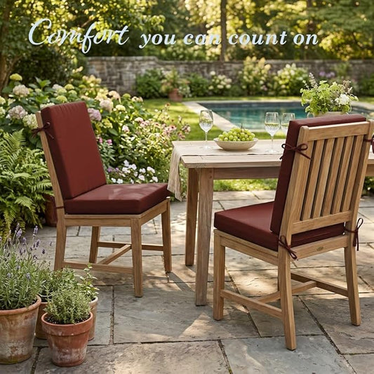 California Umbrella Outdoor Dining Chair, Set of 2 Patio Seat Cushions, 20 x 40 Inch, Premium Outdoor Memory Foam, Fade Resistant, Sunbrella Fabric, Fabric Ties, Terracotta