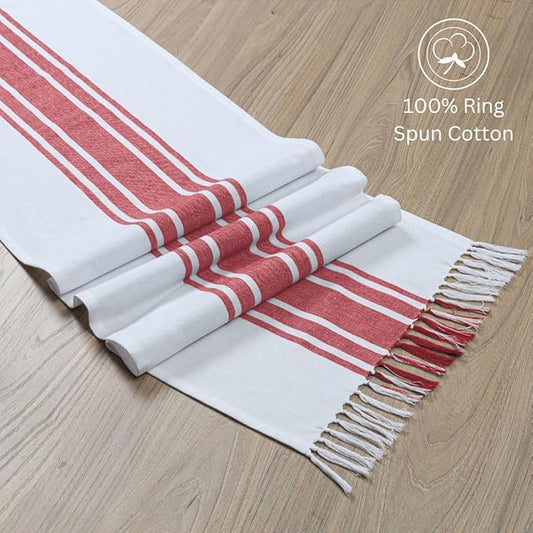 Table Runner 72 Inches Long 100% Cotton - Farmhouse Table Runners for Everyday Use Weddings Parties BBQ's Holidays - 14x72 Inch Rustic Vintage Dining Table Runner Red