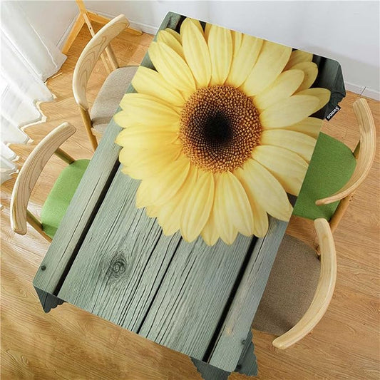 Swono Sunflower Table Cloth Yellow Sunflowers Old Wood Board Rectangle Tablecloth Picnic Table Cover BBQ Table Cloths Polyester for Kitchen Home Coffee Restaurant 50x72 Inch