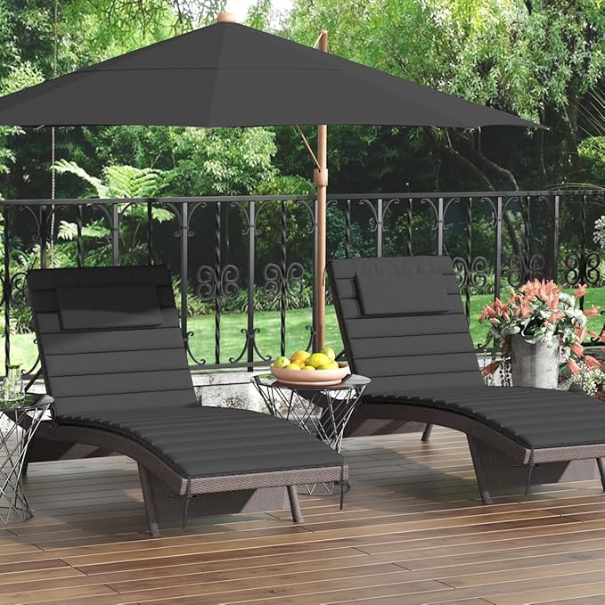 Sundale Outdoor Olefin Quilted Lounge Cushion Set of 2, Patio Foldable Chaise Lounger Cushion, Water-Resistant Lounge Chair Pad with Straps Dark Gray, 80 x 26 inches