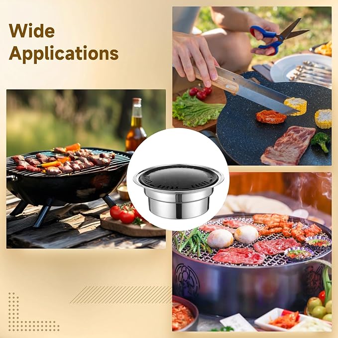 Korean BBQ Charcoal Grill Set, Stainless Steel Tabletop Grill with Maifan-Stone Pan, Mesh Rack, Charcoal Bowl, 13.4 in Portable Grill for Outdoor Cooking, Indoor Korean BBQ, Camping, Patio Grilling