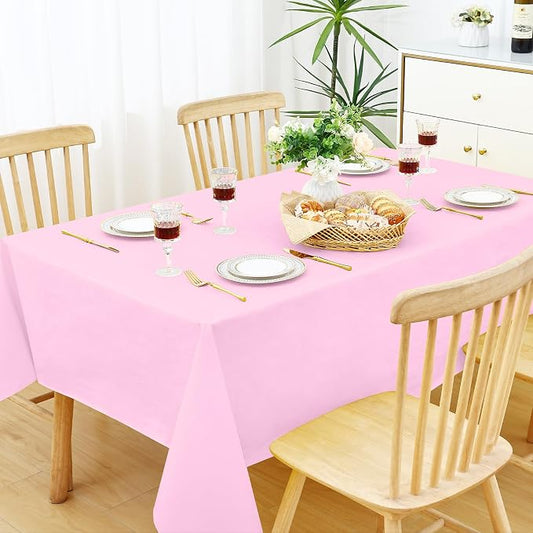 Smiry Rectangle Table Cloth 60x120 Inch, Waterproof Wipeable Vinyl Tablecloths Protector, Oil Spill Proof Plastic Table Cover for Dining, Picnic, Camping, Outdoor, Pink