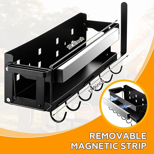 3 Sets Griddle Caddy Kit Compatible with Blackstone 28"/36" Prep Cart, Space Saving Accessories, BBQ Grill Organizer with Magnetic Tool Holder, Silicone Grill Mat, Cup & Paper Towel Holder & J-hooks
