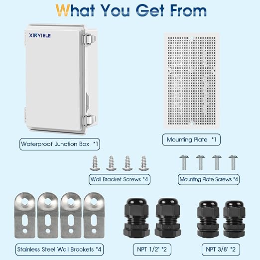Waterproof Outdoor Project ABS Plastic Junction Box IP67 Weatherproof Dustproof Enclosure with Hinged Cover, Mounting Plate,Wall Brackets for Power Project (11"X7.5"X5.5")