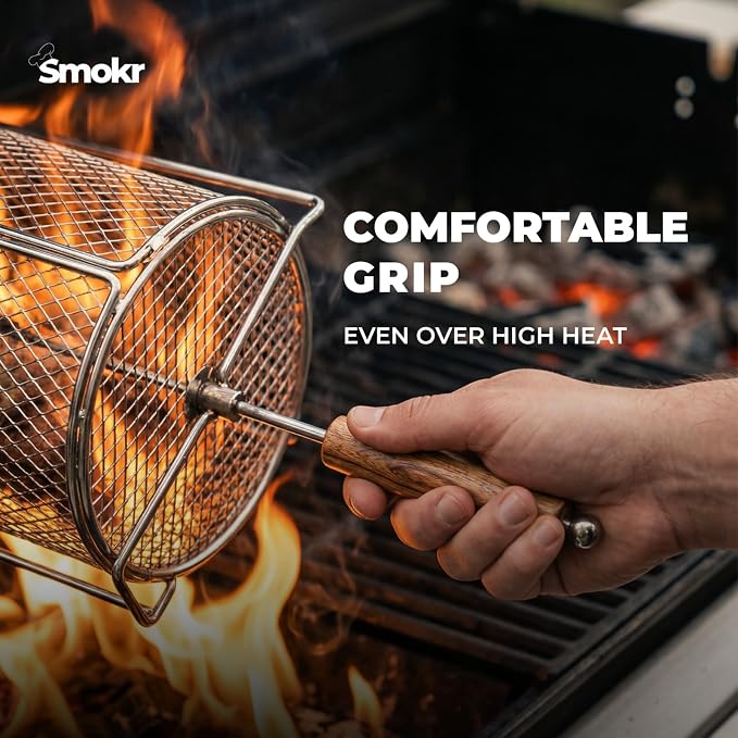 Rotating Grill Basket with Stand for Chicken Wings, 5 Pc BBQ Set