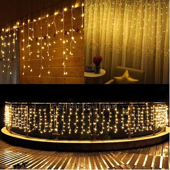 Joomer 33FT Christmas Icicle Lights Outdoor Connectable Warm White | 50 Drops 8 Modes Timer Waterproof Plug-in String Light for Christmas Party, holiday Eaves Roof yard Xmas Decorations
