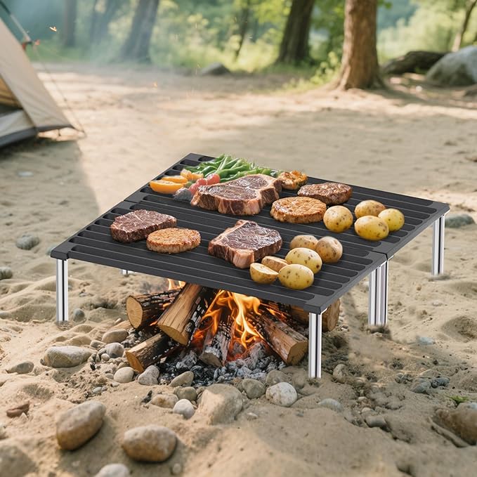 Cast Iron Tuscan Grill - 16"x 16" Heavy-Duty Open Flame Grill for Authentic Italian Cooking, Portable, Durable Cast Iron with Screw-On Legs & Professional Sear Marks, with 2 Handles and Bag