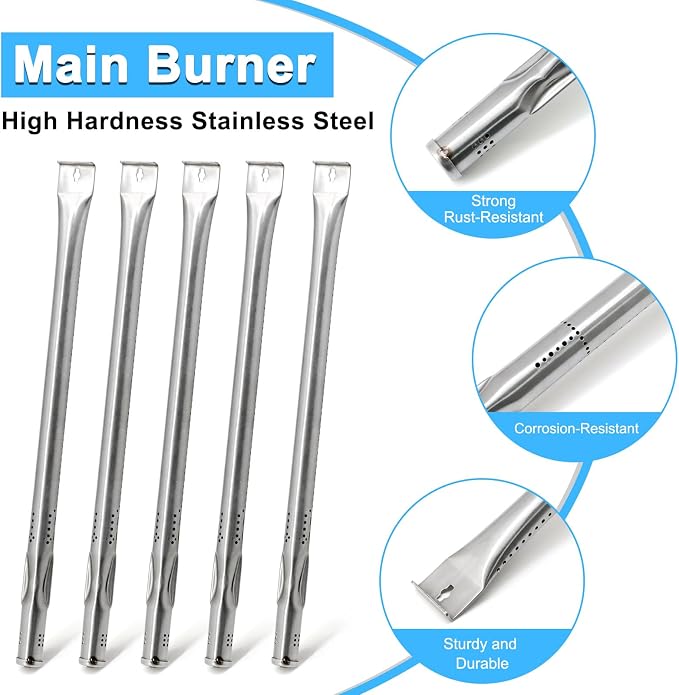 Replacement Parts for Nexgrill 720-0882A 720-0925P 720-0925 720-0896 720-0896B 720-0896E, Grease Tray, 5 Pack Burner Tubes & Ignitors & Flame Tamers for Nexgrill 5 Burner 720-0882A Gas Grill