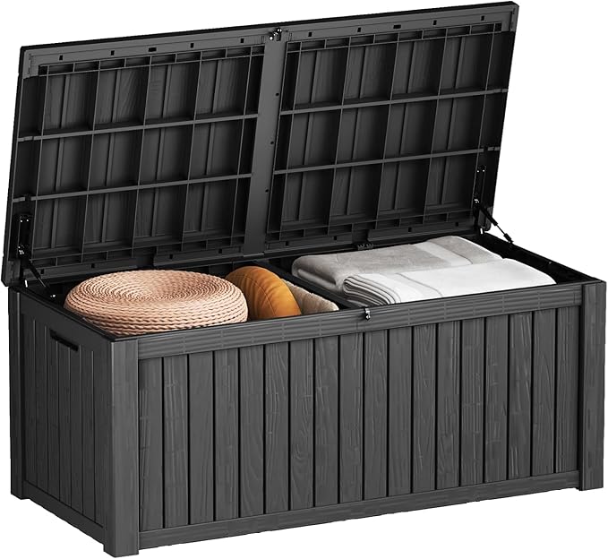Outdoor Storage Box 185GAL Waterproof Resin Deck Box,Pool Accessories Supplies,UV-Resistant Lockable Package Delivery Bin for Garden Tools,Large Patio Outside Cushions,Chest,Furniture,Black