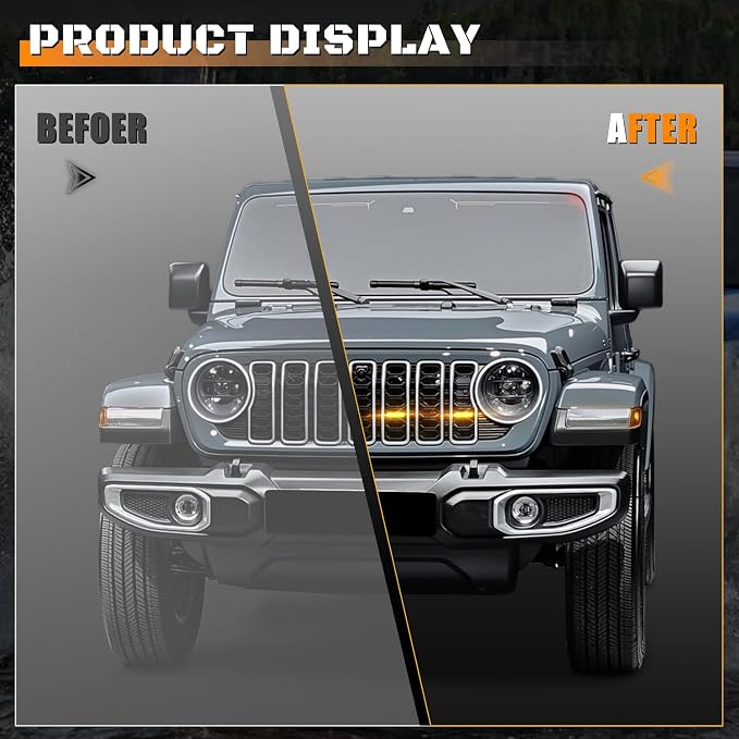 Grill Lights for Jeep Wrangler JL - FICOLPO 4PCS LED Front Grill Lights for Jeep Wrangler JL JLU 2024 2025 2026 Rubicon Sahara Front Bumper Grille Lights with Fuse Adapter & Harness (Amber Light)