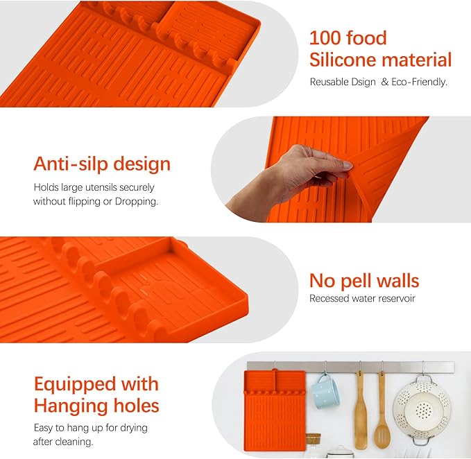Silicone Griddle Tools Mat for Blackstone, Heat Resistant Spatula Mat, BBQ Grill Tool Rest, Silicone Grill Pad,Blackstone Griddle Accessories for Kitchen, Cooking & Countertop (Orange)