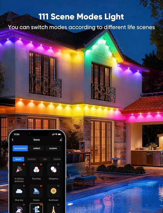 APPECK RGBW Permanent Outdoor Lights 300ft, 40ML, with 216 LED Bulbs, White | IP67 Waterproof, 111 Scene Modes, 2700K Warm White, Music Sync, Individual Control, Eave Lights Compatible with Alexa