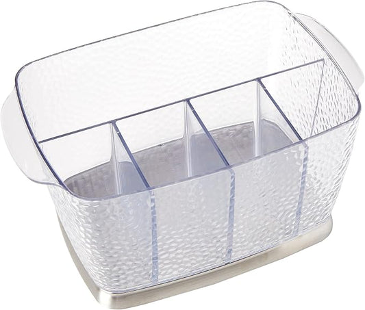 iDesign Rain Plastic Silverware Caddy Organizer Flatware Holder for Kitchen Countertop Storage, Dining Table, Outdoor Patio, Picnic Tables, Clear | Flatware Holder, Kitchen Countertop Storage, Dining, Outdoor Patio, Picnic Tables