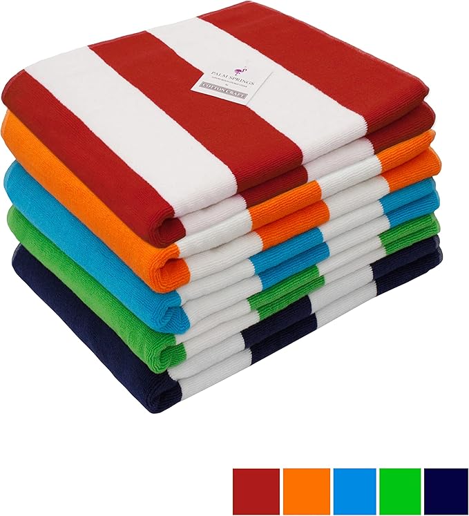 COTTON CRAFT Pool Lounge Chair Cover - 2 Pack - Chaise Beach Picnic Spa Towel - Cabana Stripe - Soft Premium Ringspun Terry Cotton - Oversized - 32 inch wide x 82 inch long with 7 inch Pocket – Orange