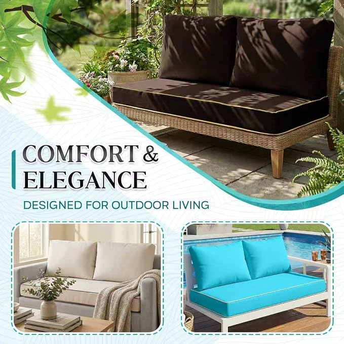 Outdoor Loveseat Cushion Set - High Back Deep Seat Patio Sofa & Back Pillows, Thick Comfort Foam 45x22 for Porch Deck Garden Furniture Replacement (Teal Blue)