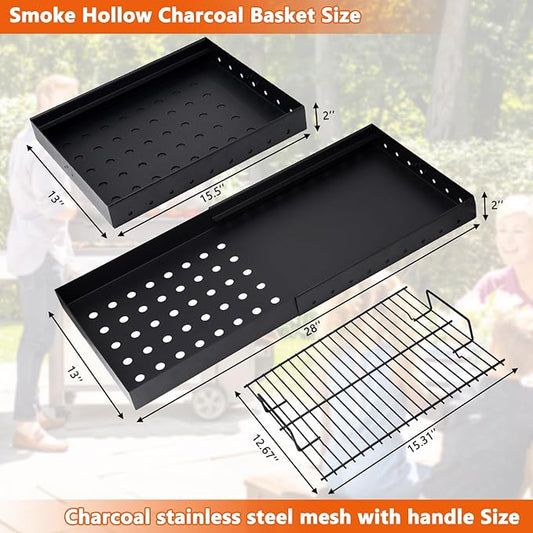Hiorucet 15-28 Inches Charcoal Tray for PS9900 47183T-21, Smoke Hollow Charcoal Basket for 6500 6800 8500 47183T HC4518L PS9500 SH5000 SH7000 SH19030119 SH19030219 SH9916 Smoke Hollow Grill Parts